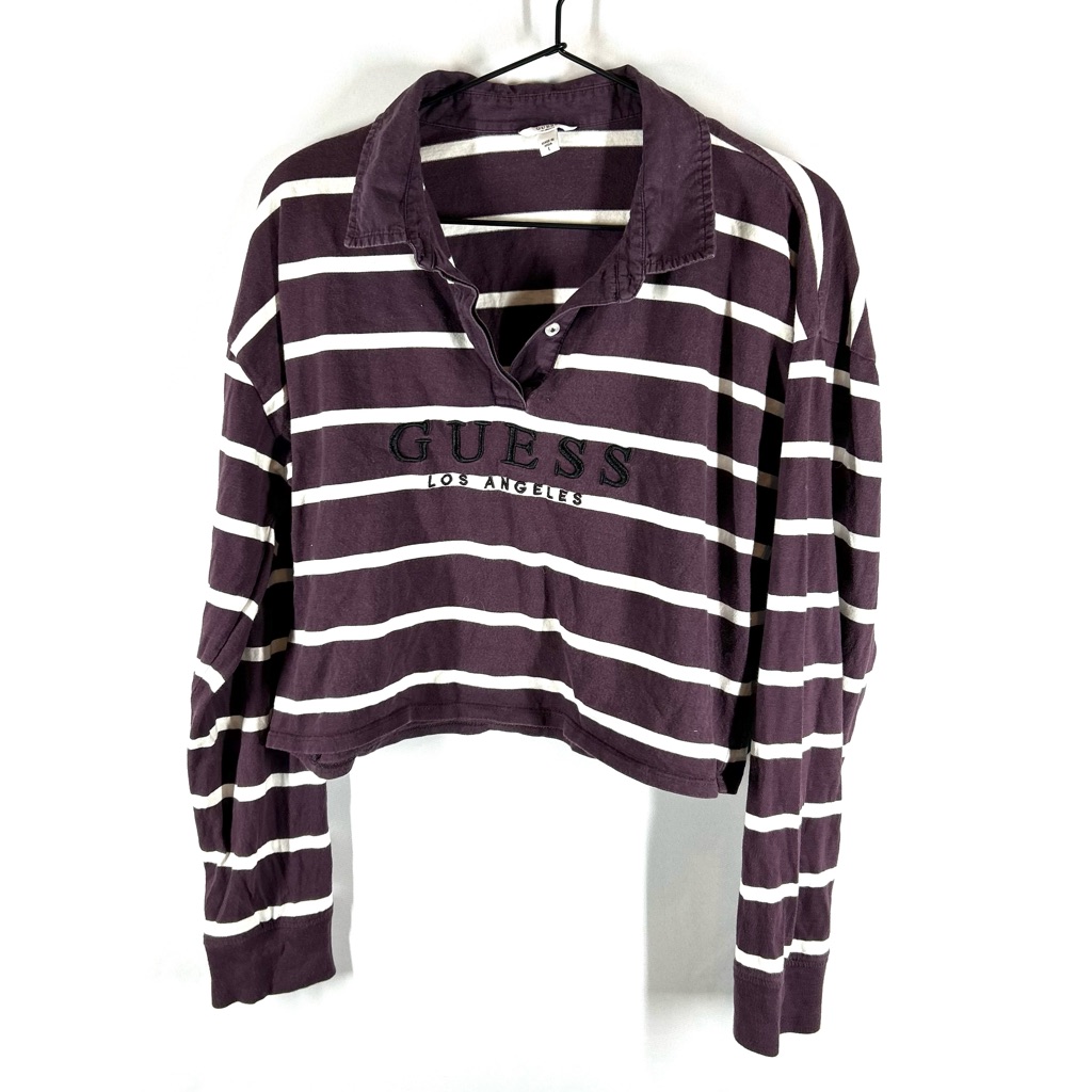 Guess Purple And White Striped Long Sleeve Tee